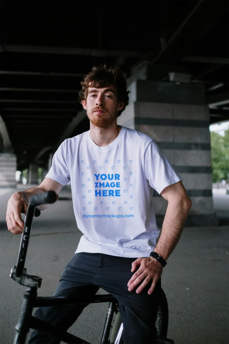 Man Wearing White T-shirt Mockup Front View Template