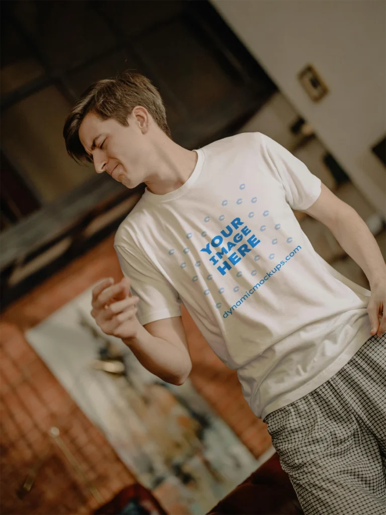 Man Wearing White T-shirt Mockup Front View Template