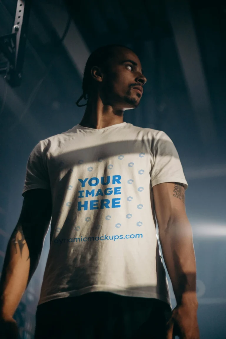 Man Wearing White T-shirt Mockup Front View Template