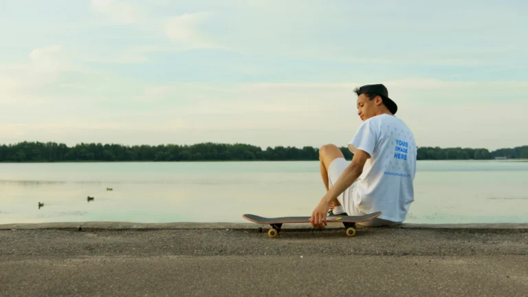 Man Wearing White T-shirt Mockup Front View Template