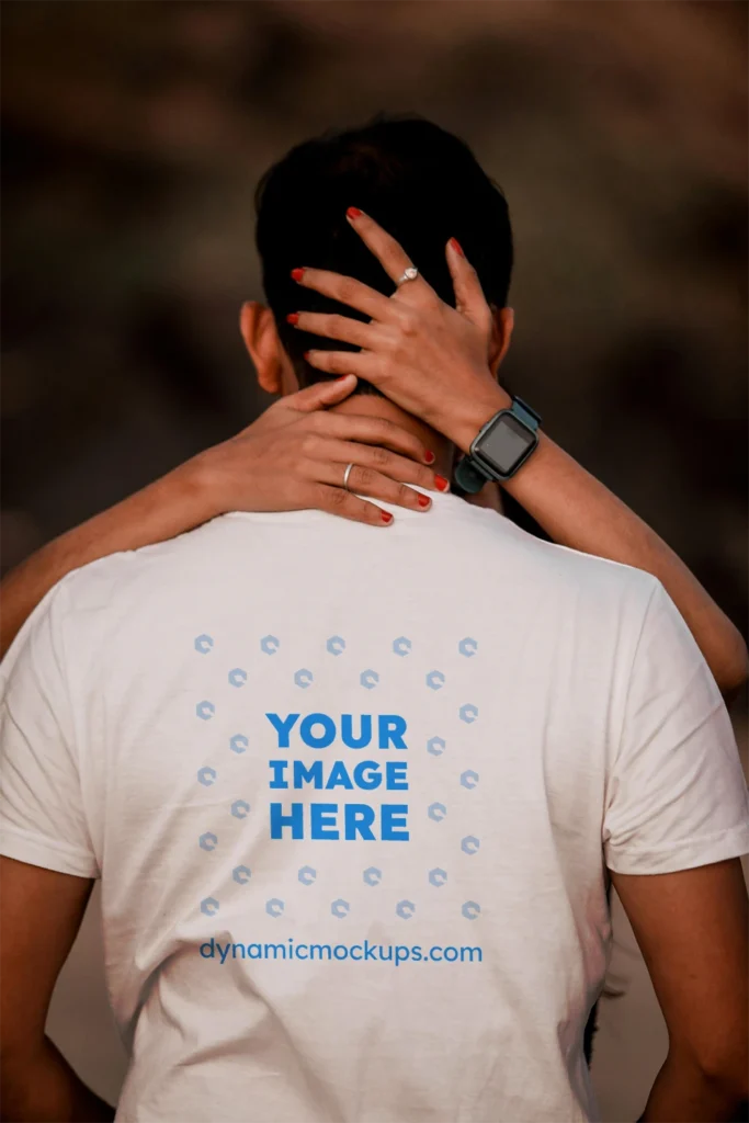 Man Wearing White T-shirt Mockup Front View Template