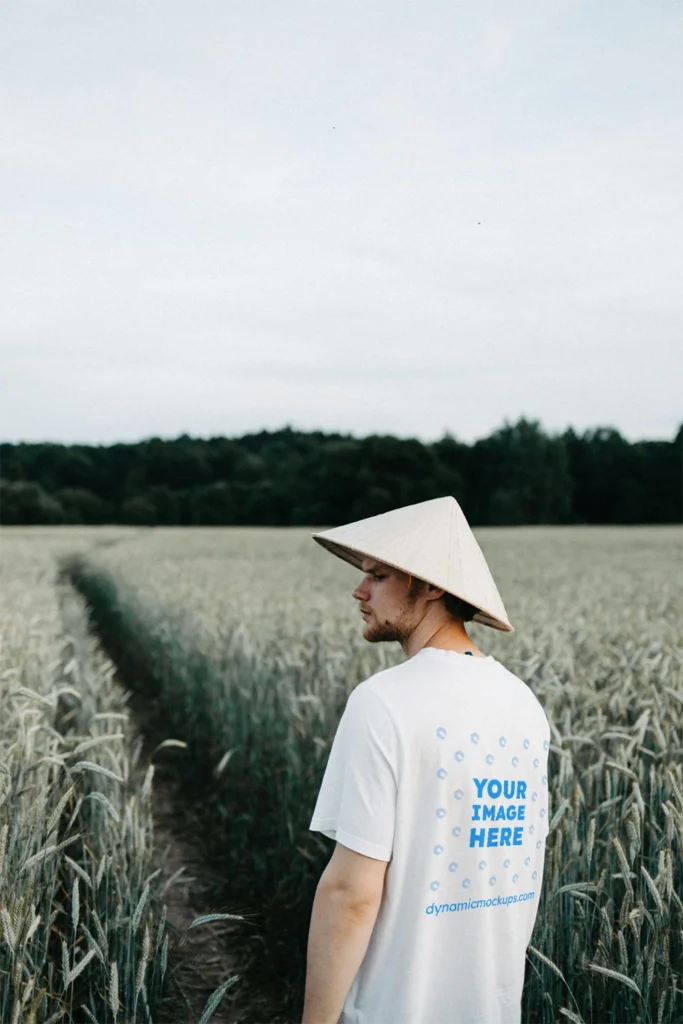 Man Wearing White T-shirt Mockup Front View Template