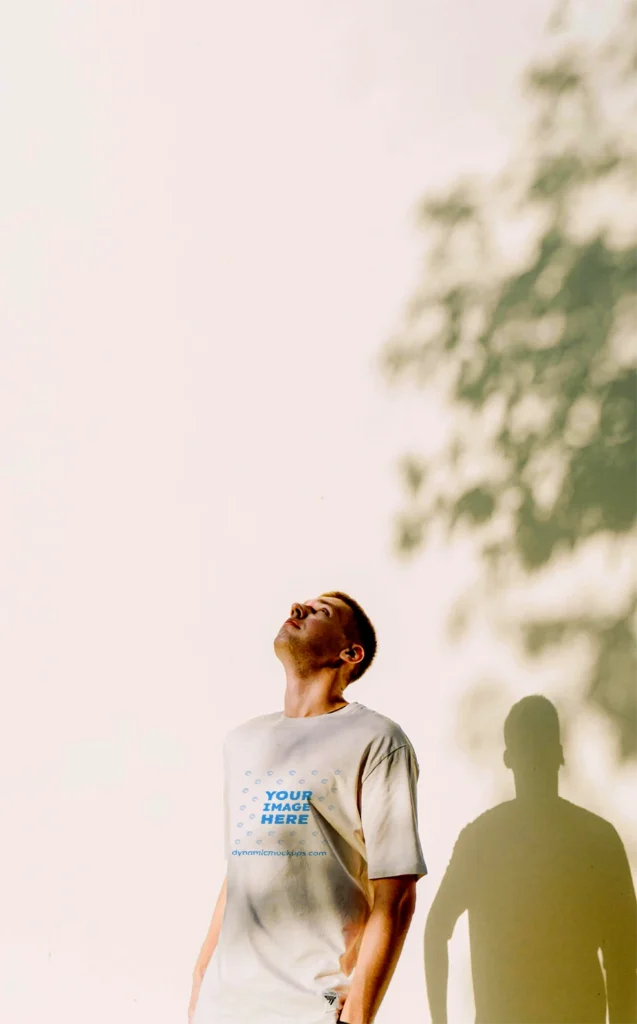 Man Wearing White T-shirt Mockup Front View Template