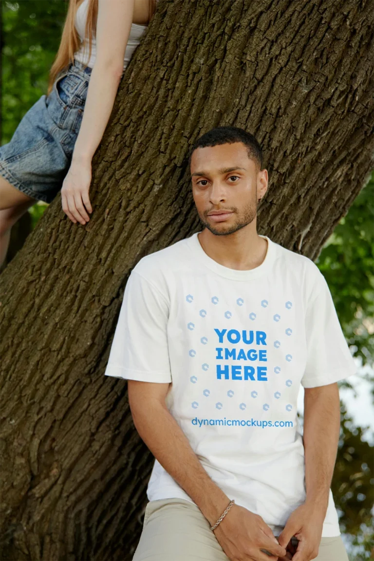 Man Wearing White T-shirt Mockup Front View Template