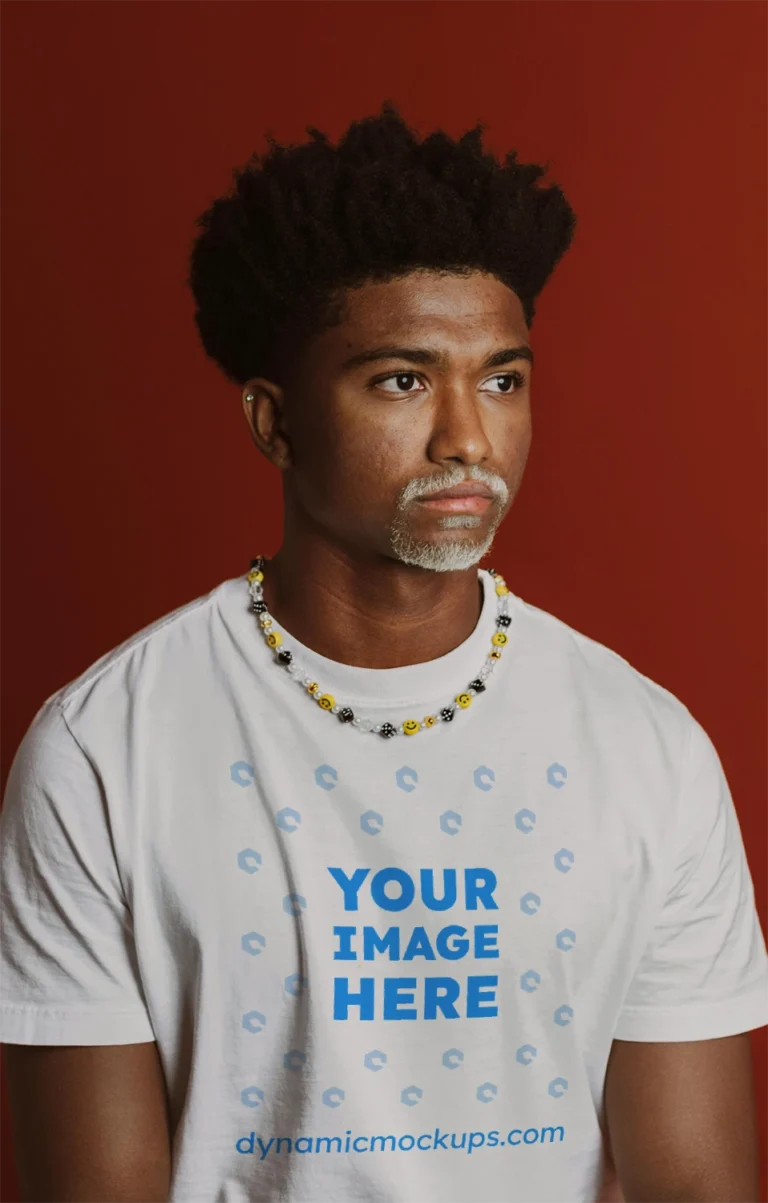 Man Wearing White T-shirt Mockup Front View Template