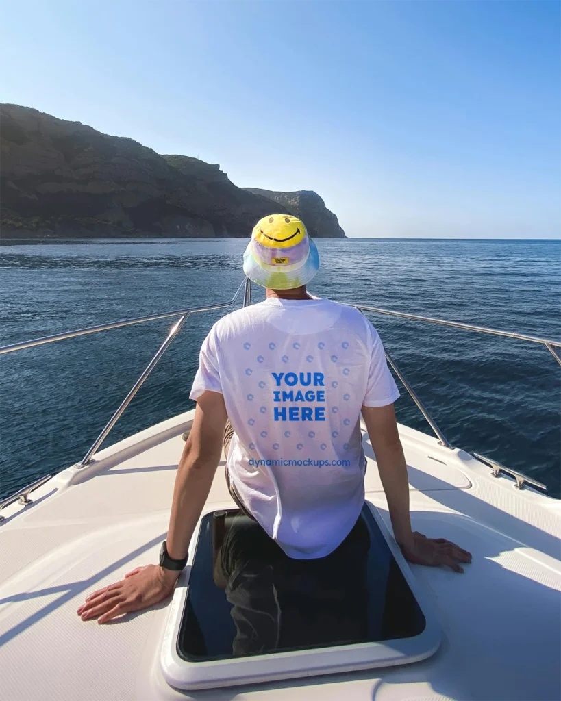 Man Wearing White T-shirt Mockup Back View Template