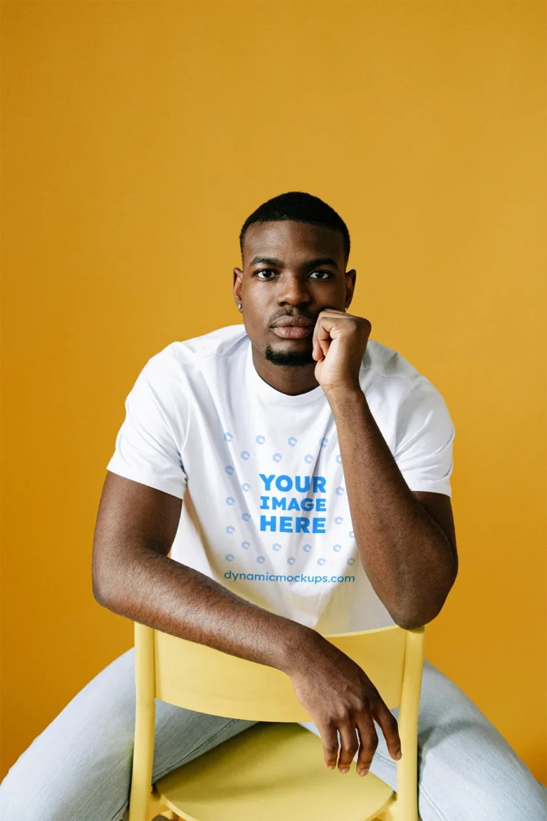 Man Wearing White T-shirt Mockup Front View Template