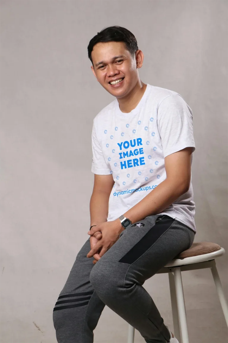 Man Wearing White T-shirt Mockup Front View Template