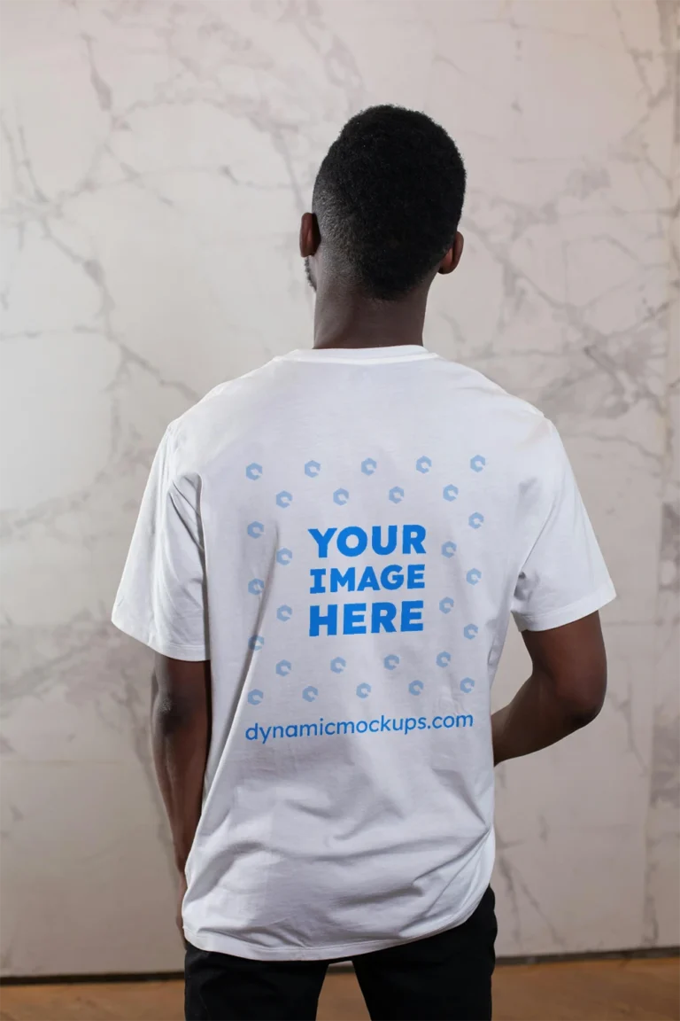 Man Wearing White T-shirt Mockup Back View Template