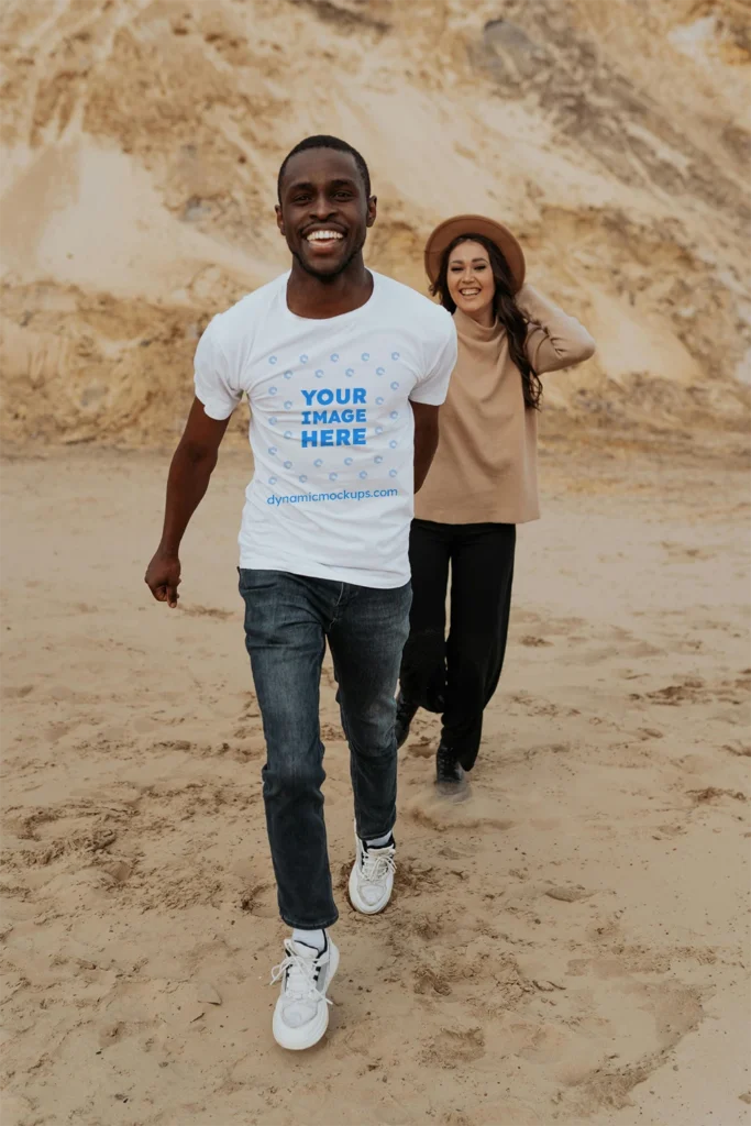 Man Wearing White T-shirt Mockup Front View Template