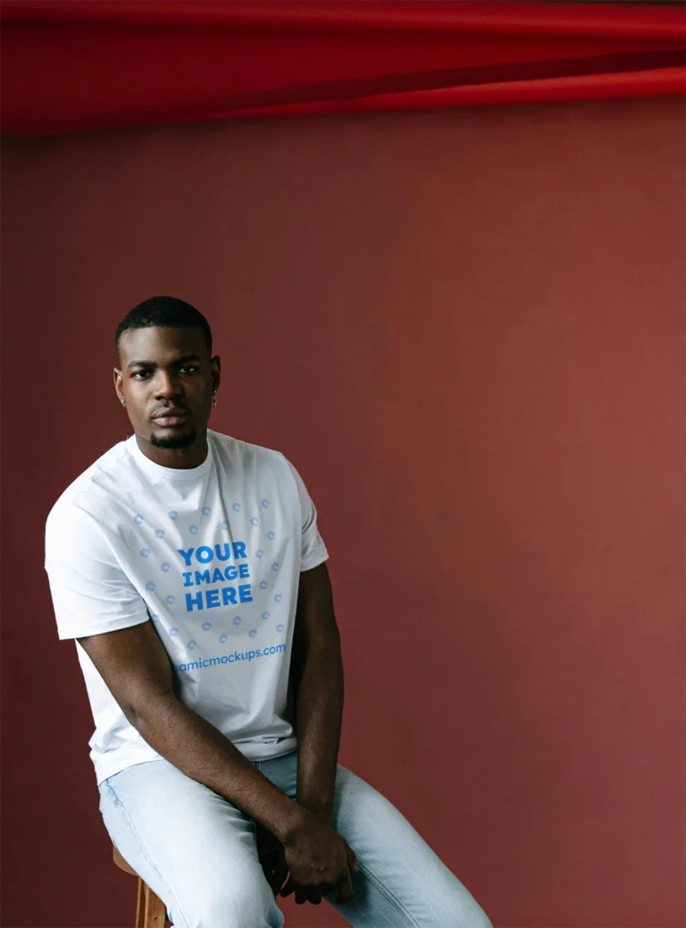 Man Wearing White T-shirt Mockup Front View Template