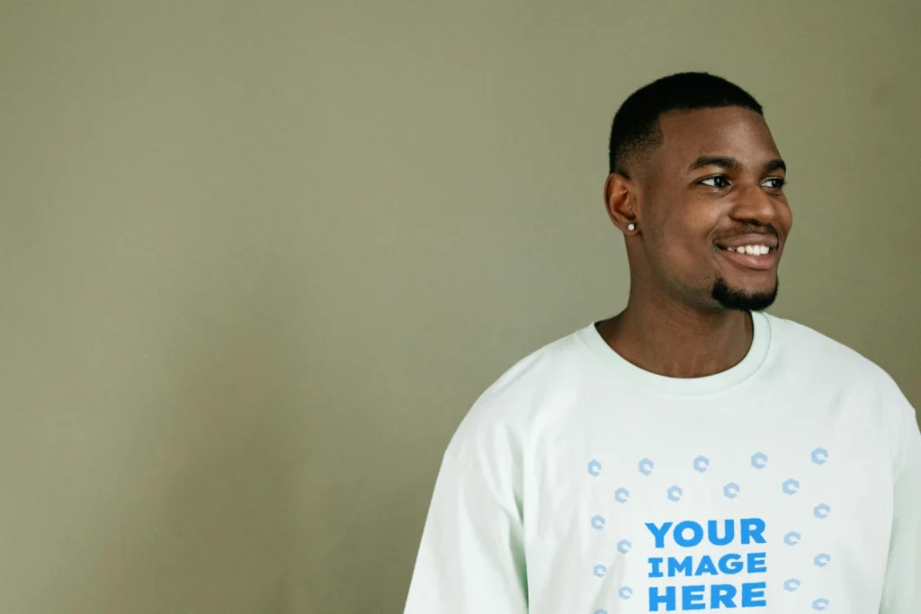 Man Wearing White T-shirt Mockup Front View Template