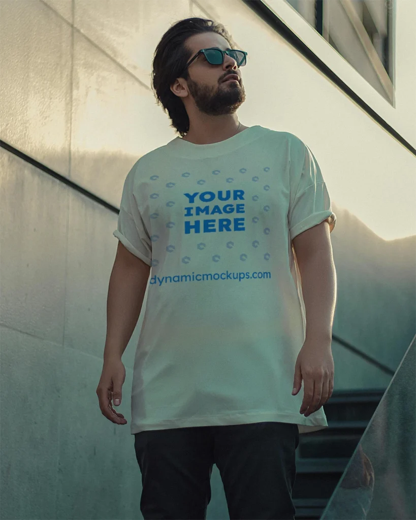 Man Wearing White T-shirt Mockup Front View Template