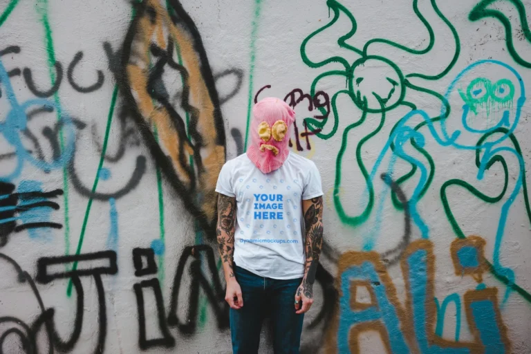 Man Wearing White T-shirt Mockup Front View Template