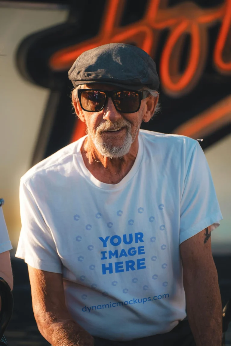 Man Wearing White T-shirt Mockup Front View Template