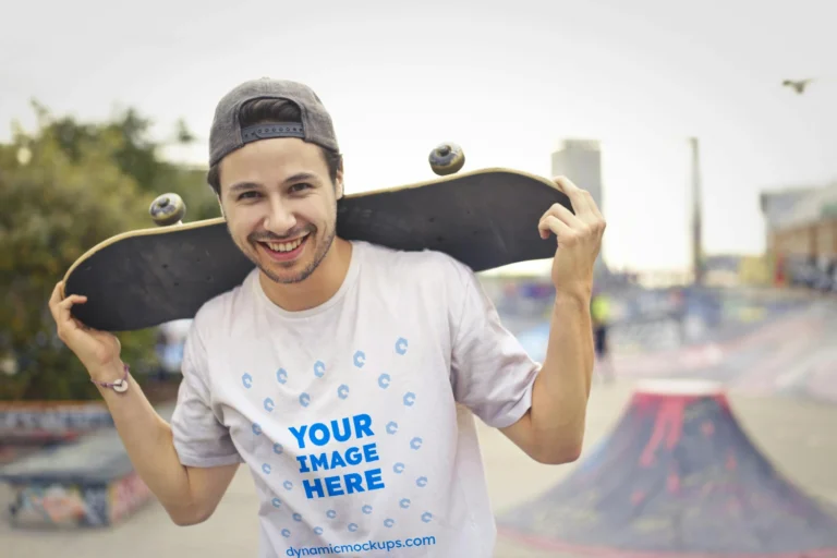 Man Wearing White T-shirt Mockup Front View Template