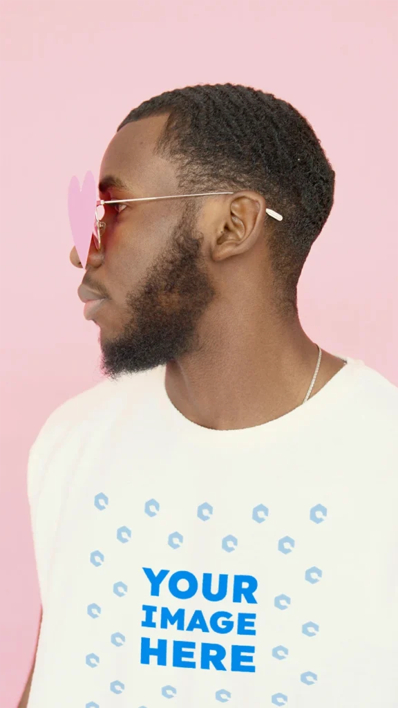 Man Wearing White T-shirt Mockup Front View Template