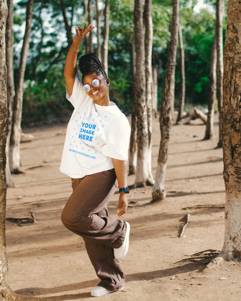 Woman Wearing White T-shirt Mockup Front View Template