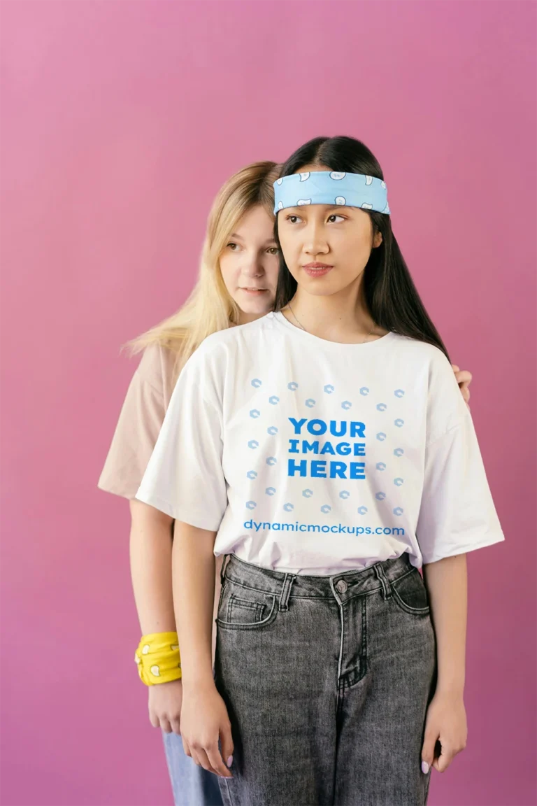 Woman Wearing White T-shirt Mockup Front View Template