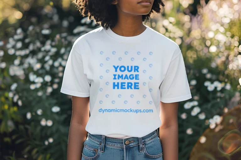 Woman Wearing White T-shirt Mockup Front View Template