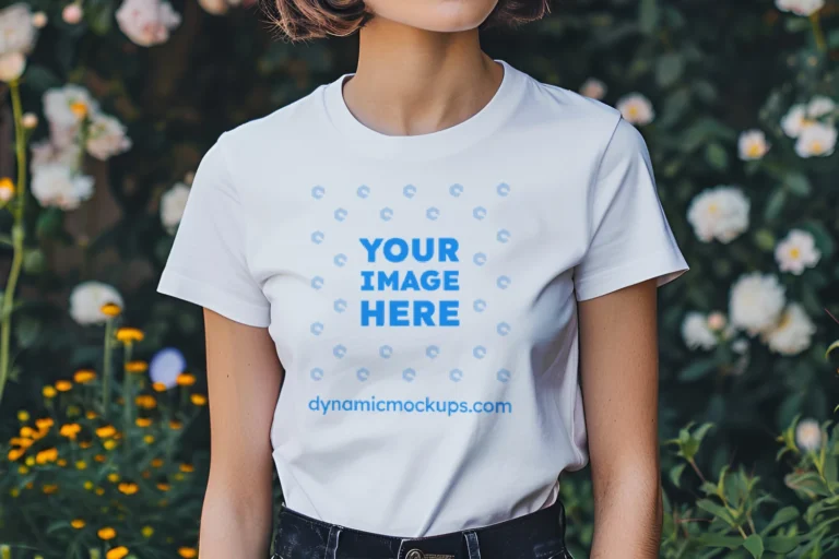 Woman Wearing White T-shirt Mockup Front View Template