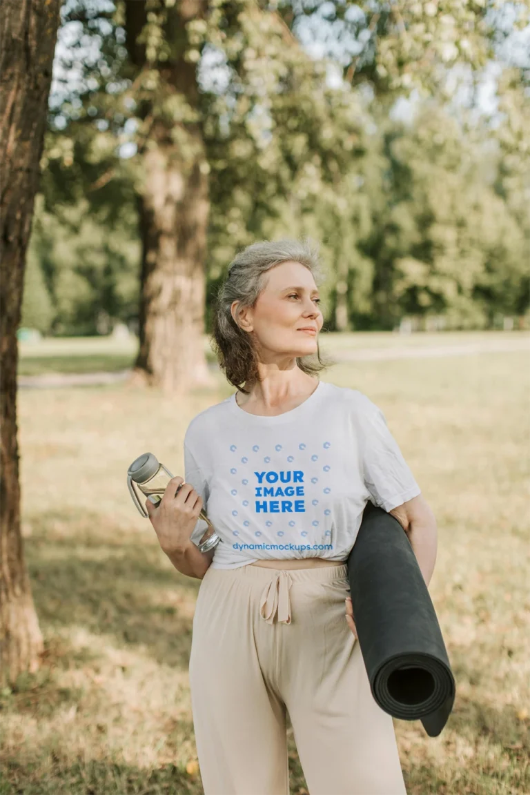 Woman Wearing White T-shirt Mockup Front View Template