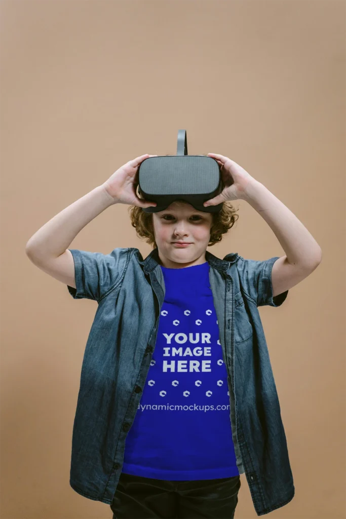 Boy Wearing Blue T-shirt Mockup Front View Template