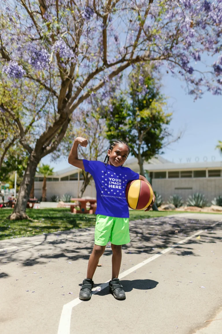 Boy Wearing Blue T-shirt Mockup Front View Template