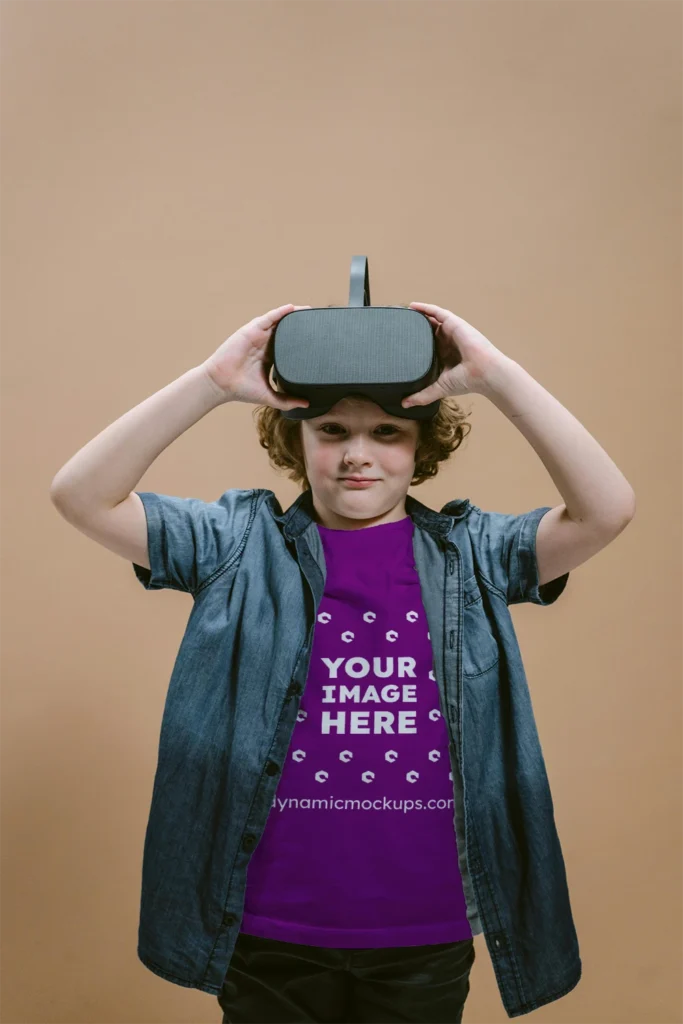 Boy Wearing Purple T-shirt Mockup Front View Template