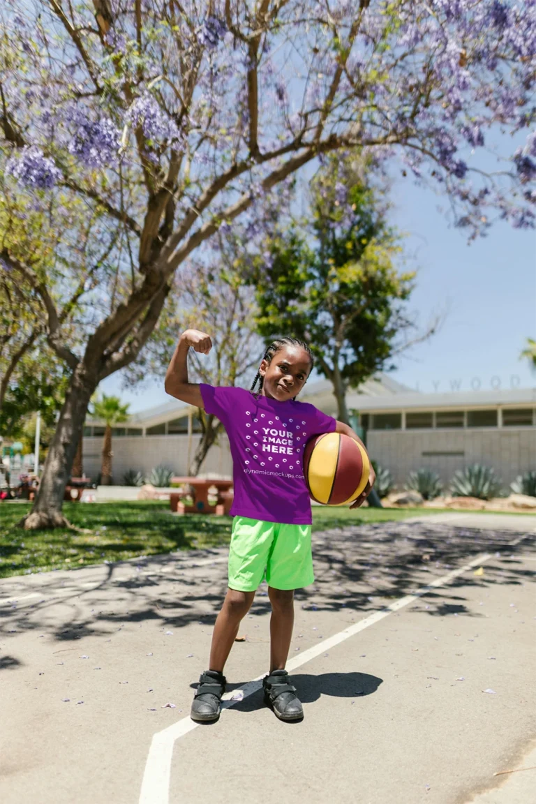 Boy Wearing Purple T-shirt Mockup Front View Template