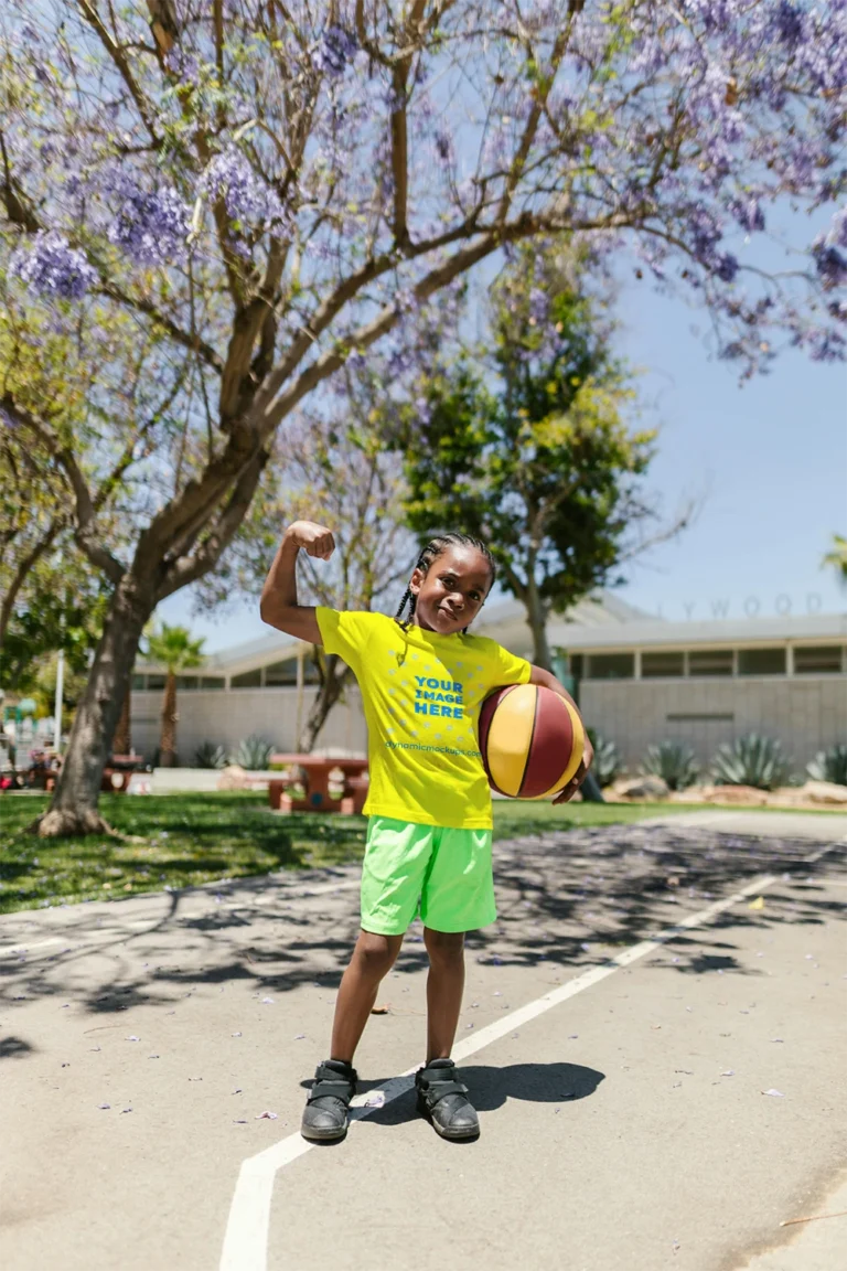 Boy Wearing Yellow T-shirt Mockup Front View Template