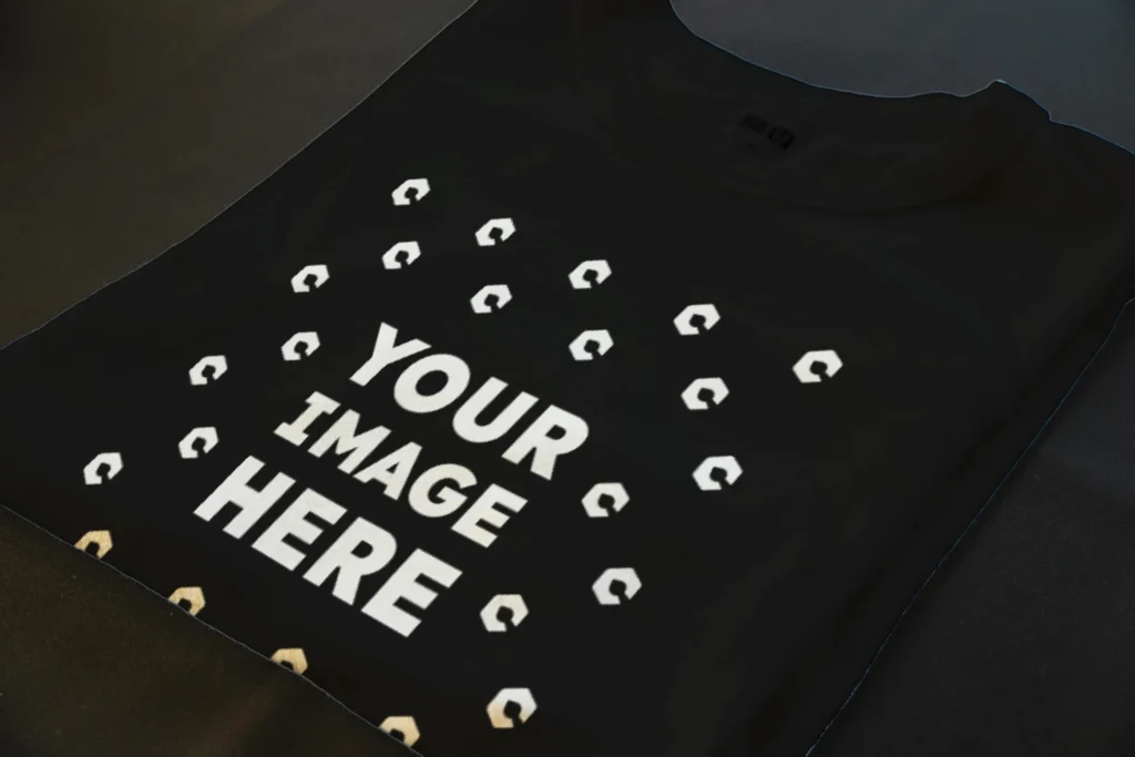 Flat Lay Wearing Black T-shirt Mockup Front View Template