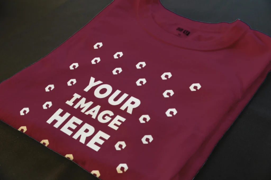 Flat Lay Wearing Maroon T-shirt Mockup Front View Template