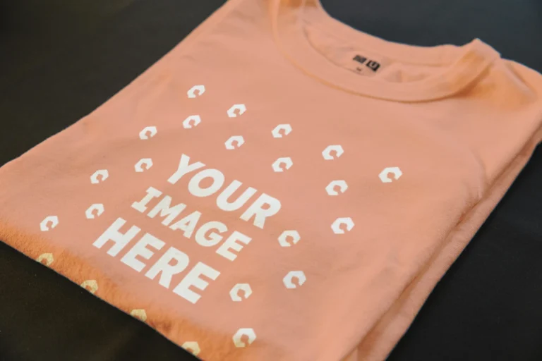 Flat Lay Wearing Peach T-shirt Mockup Front View Template