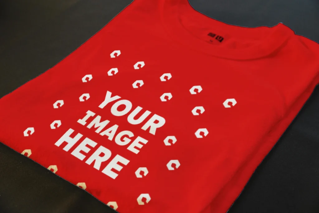 Flat Lay Wearing Red T-shirt Mockup Front View Template