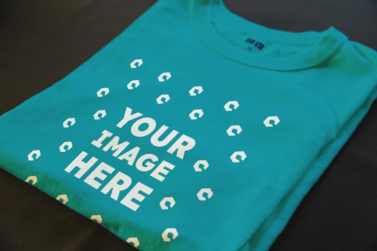 Flat Lay Wearing Teal T-shirt Mockup Front View Template