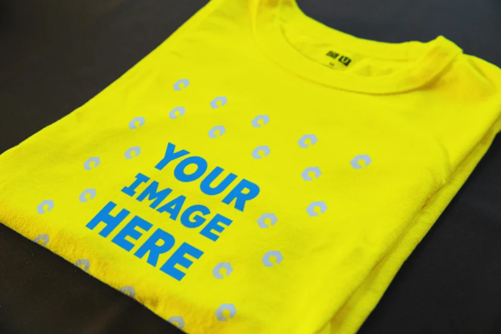 Flat Lay Wearing Yellow T-shirt Mockup Front View Template