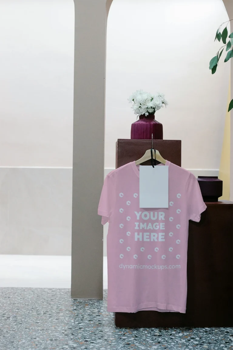 Hanging Pink T-shirt Mockup Front View Template