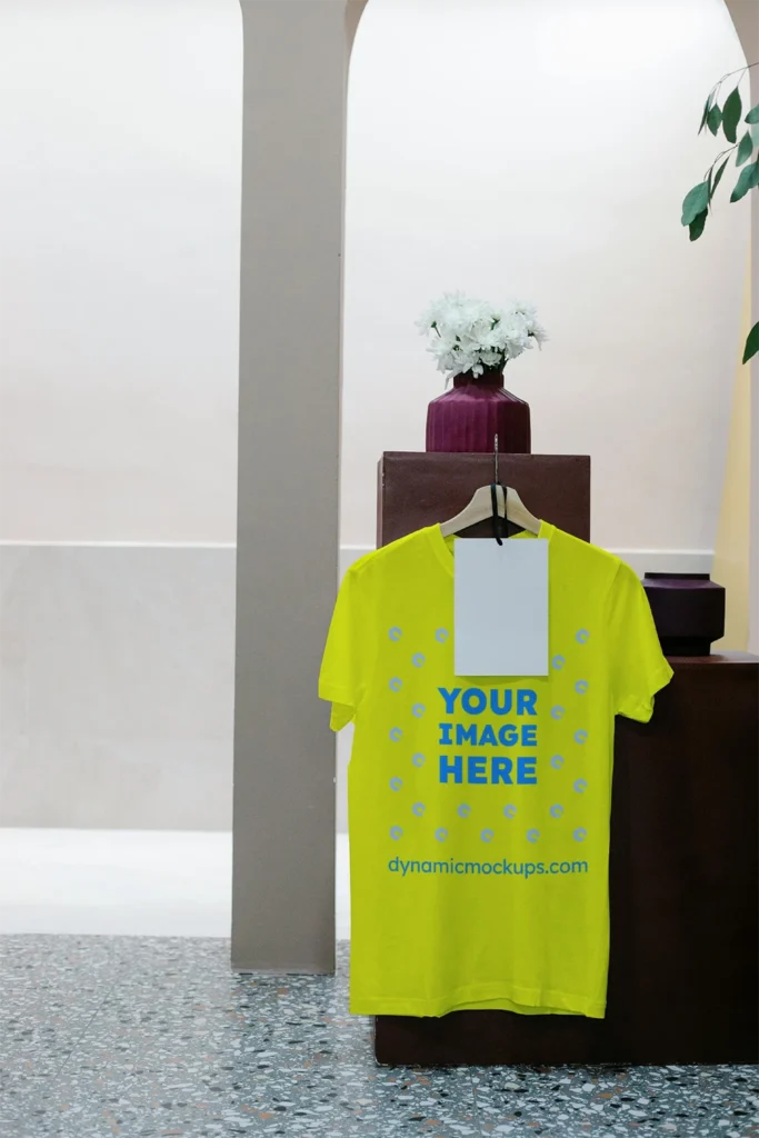 Hanging Yellow T-shirt Mockup Front View Template