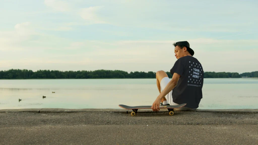 Man Wearing Black T-shirt Mockup Front View Template