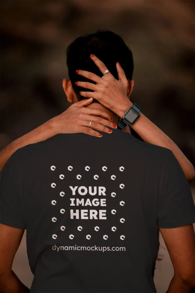 Man Wearing Black T-shirt Mockup Front View Template