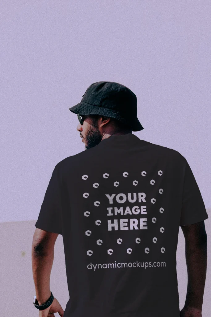 Man Wearing Black T-shirt Mockup Back View Template