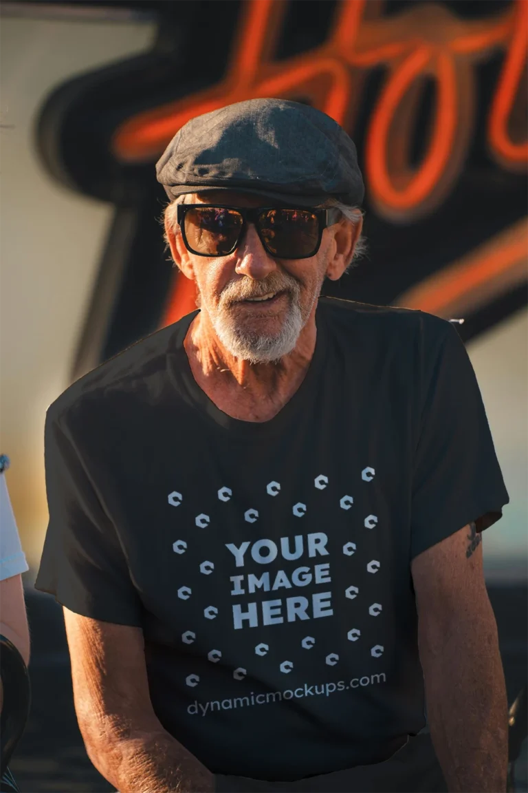 Man Wearing Black T-shirt Mockup Front View Template