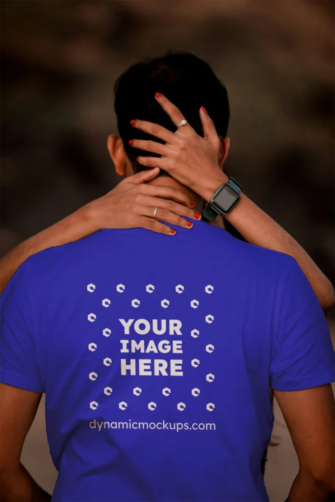 Man Wearing Blue T-shirt Mockup Front View Template