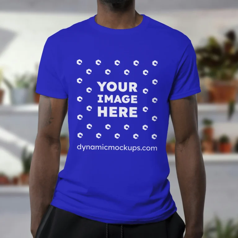 Man Wearing Blue T-shirt Mockup Front View Template