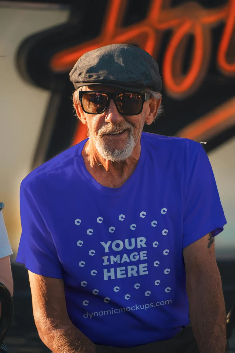 Man Wearing Blue T-shirt Mockup Front View Template