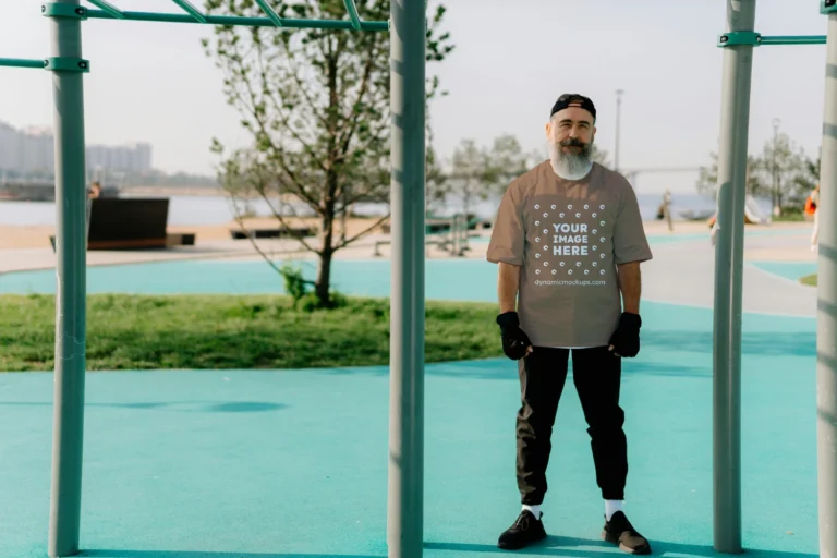 Man Wearing Brown T-shirt Mockup Front View Template