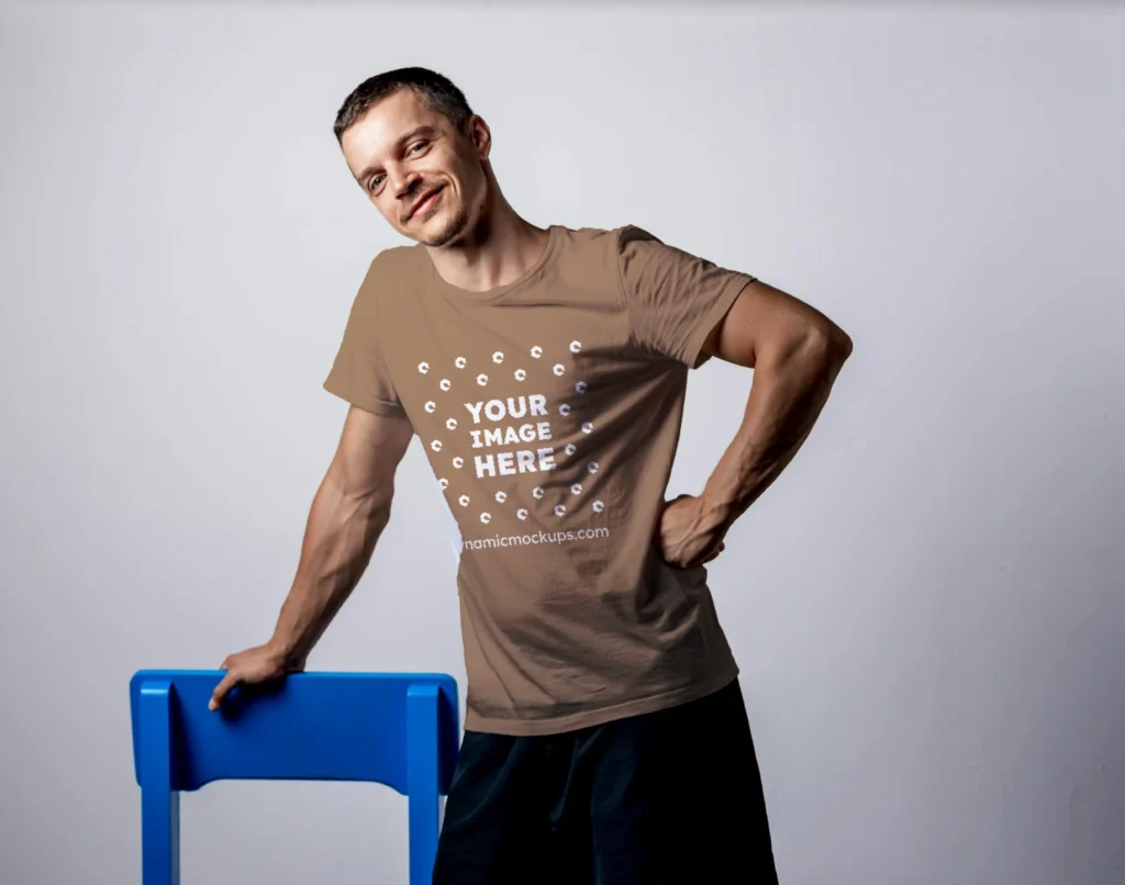 Man Wearing Brown T-shirt Mockup Front View Template