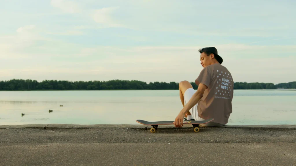 Man Wearing Brown T-shirt Mockup Front View Template