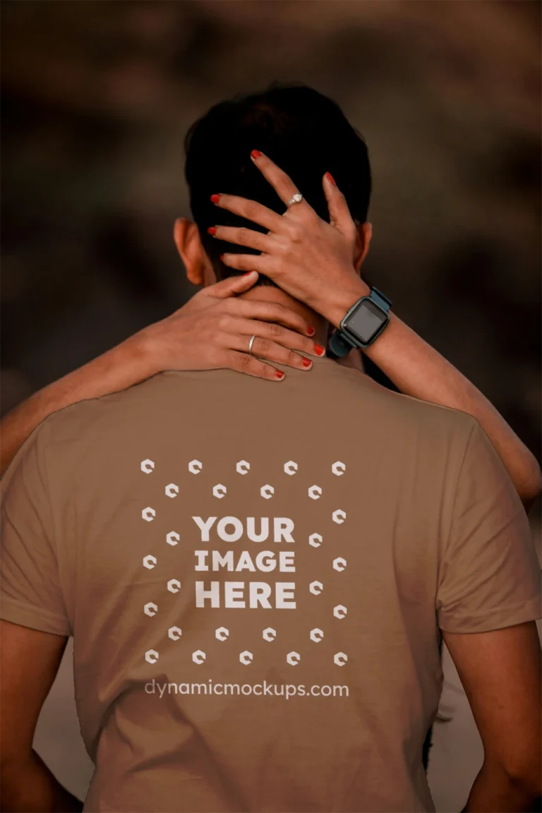 Man Wearing Brown T-shirt Mockup Front View Template